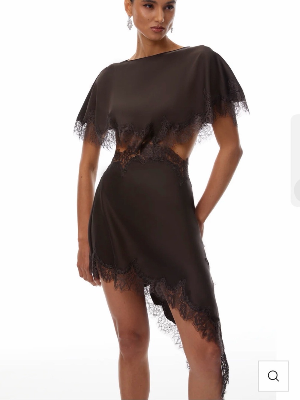 Silky Brown Lace-Trim Chemise Slip